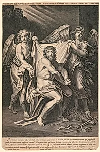 Christ With the Instruments of the Flagillation Attended by Two Angels by Joannes Galle, Flemish, 1600 – 1676
