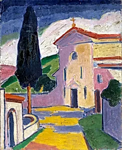 Church with Cedar Tree on Left