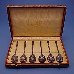 Cloisonne Enamel Teaspoon, Part of a Set of Six