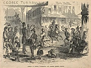Corner of Winter, Washington and Summer Streets, Boston, from Ballou's Pictorial Drawing-Room Companion, Saturday, June 13, 1857 by Winslow Homer