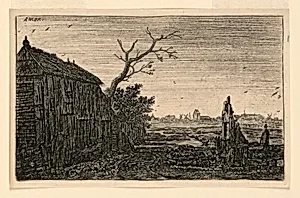 Cottage Near Mud Flats, With Distant Village In the Evening