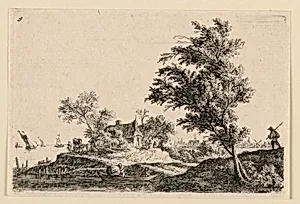 Cottage on a Low Embankment Near an Open Body of Water