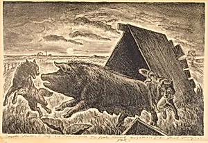 Coyotes Stealing a Pig