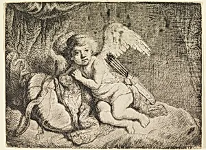 Cupid Resting, after a painting formerly attributed to Rembrandt