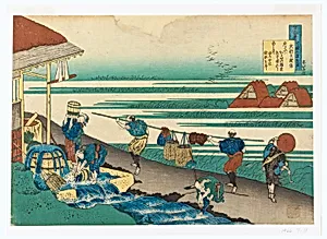 Dainagon Tsunenobu (Workers, beside the sea, dyeing cloth), from Hyakunin isshu ubaga etoki (A Hundred Poems Explained by the Nurse)