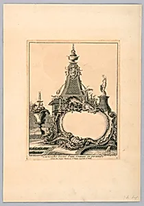 Decorated Cartouche with a Fountain and Pyramid