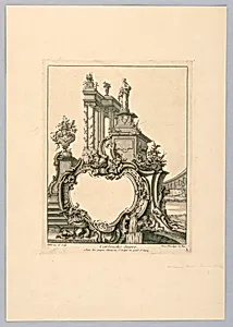 Decorated Cartouche with Classical Architecture