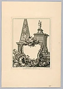 Decorated Cartouche with Monuments