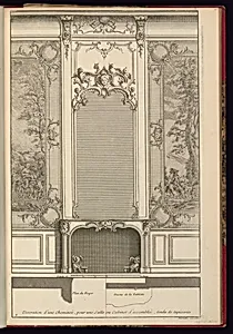 Decoration d'une CheminÃ©e, pour une Salle ou Cabinet d'assemblÃ©e , tendu de tapisseries