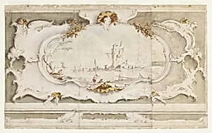 Decorative Cartouche with a Lagoon Capricco