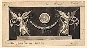 Decorative Panel: Fames Supporting a Swag beneath a Medallion