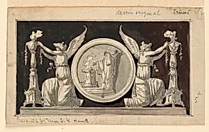 Decorative Panel: Medallion with a Sacrifice Scene between Two Victories Adorning Candelabra
