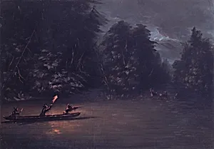 Deer Hunting by Torchlight in Bark Canoes