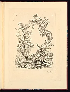 Design for a Cartouche with Three Figures and a Parasol