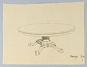 Design for a Dining Table on Carved Base by A.N. Davenport Co.