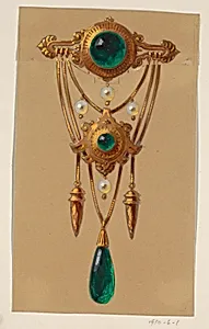 Design for a Gold and Cabochon Gem Brooch