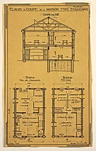 Design for a Mass-Operational House Designed by Hector Guimard, Cross Section and Floor Plan