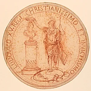 Design for a medal, Minerva crowing a bust of Louis XV