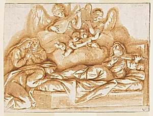 Design for a Monochrome Wall Painting, Church of Corpus Domini, Bologna, Italy, Death of St. Caterina Vigri