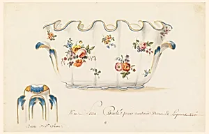 Design for a Painted Porcelain Cooler for Wine Bottle and Glasses