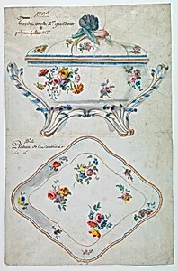 Design for a Painted Porcelain Tureen and Tray by French National Porcelain Manufactury at Vincennes, 1738 – 1756