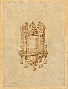 Design for brooch with couped pediment and diamond by Unknown