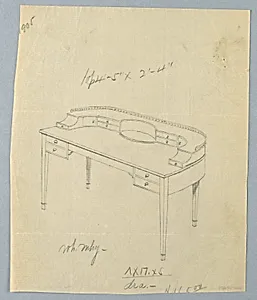 Design for Long Semi-Circular Writing Table with Railing Atop