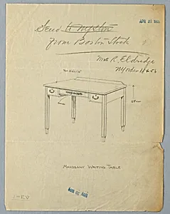 Design for Mahogany Writing Table with Conical Feet