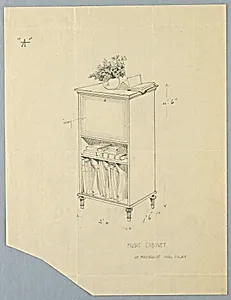 Design for Music Cabinet "A" of Mahogany and Inlay by A.N. Davenport Co.