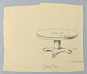 Design for Round Dining Table on Carved Bracket Feet by A.N. Davenport Co.