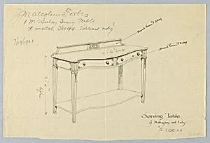 Design for Sideboard/Serving Table of Mahogany and Inlay by A.N. Davenport Co.