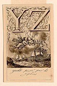 Design for the letters Y and Z of a primer: Yacht/ ZÃ©phir (Yachts driven by Zephyrs)