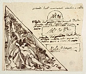 Design for Victory holding a Wreath and Trumpet and Studies for Various Decorations by Felice Giani, Italian, 1758–1823