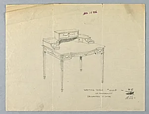 Design for Writing Table #42018 of Mahogany, Decorated in Color