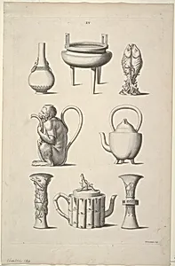 Designs for Tableware, Plate XV of Designs of Chinese Buildings, Furniture, Dresses, Machines and Utensils.