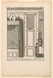 Dessin de Lambris d'une chambre a coucher avec lit en niche