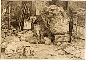 Dogs on the Hearth no. 1 by J. Alden Weir