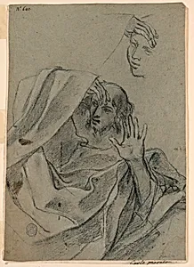 Drawing Studies with Woman's Face and Man Reclining, and Right Hand with Forearm