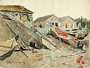 Drying Blankets over Canoes