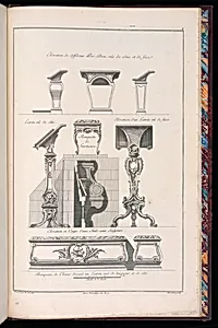 Elévation de différens Prie-Dieu, vûs de côtes et de face./ Lutrin vû de côté / Banquette de Sanctuaire / Elévation d’un Lutrin vû de face / Elévation et Coupe d’une Stale sans Sculpture. / Banquette de Chœur devant un Lutrin, vuë de longueur et de côté