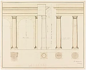 Elevation of Section of a Wall with Columns and Arch at Left