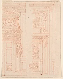 Elevations of a Door, Door Frames, Overdoor, and Adjoining Wall Panel