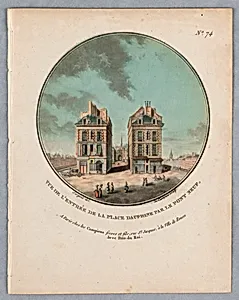 Entrance to the Place Dauphine by the Pont Neuf, Plate 74 from "Vues Pittoresques des Principaux Ãdifices de Paris"