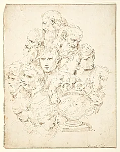 Fantasy Composed of Heads and a Sculpted Urn