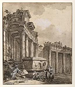 Figures near a Ruined Colonnade