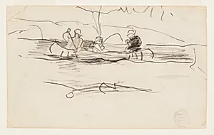 Fisherman and Two Other Men in a Canoe