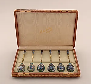 Fitted Case for Six Cloisonne Enamel Spoons
