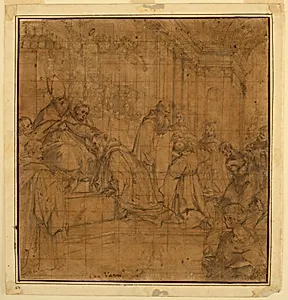 Founders of the Olivetan Order Receiving the Habit, design for a painting in the left transept of the Church at the Abbey of Monte Oliveto Maggiore, near Siena