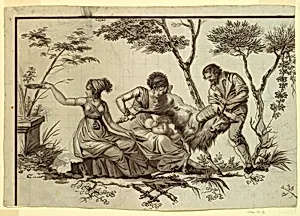 Fragment of a cartoon for cotton printing: Fauchon la Vielleuse