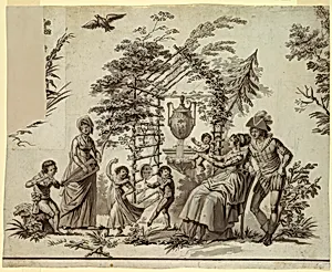 Fragment of a cartoon for cotton printing: Fauchon la Vielleuse
